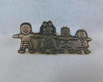 Sterling Silver "Family" Brooch-(Dad-Mom-Brother-Sister) Happy Family, Artisan Silver Brooch, Family, Sterling, 925 Mexico, Signed by Artist