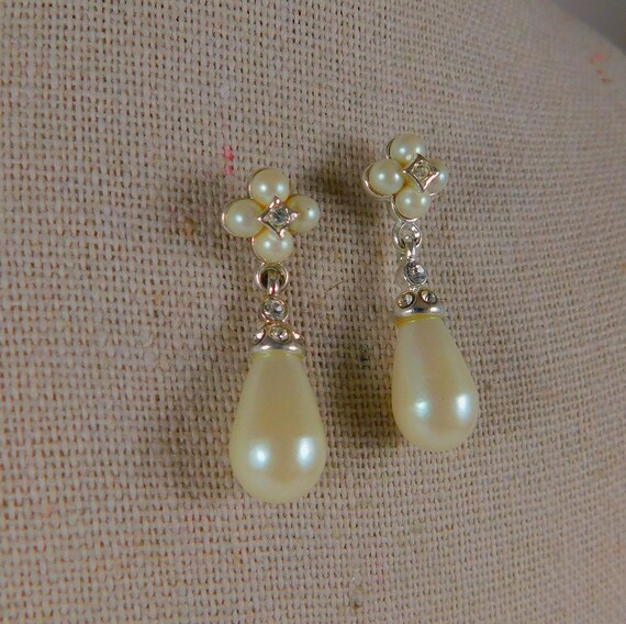 Faux Pearl & Crystal Drop Earrings, Wedding Jewel… - image 3