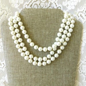 Quality Large Glass Pearl Necklace, 46&quot; Pearl Opera Necklace-Over the Head Wear, Wedding Jewelry, Bridal Wear, String of Pearls, Designer