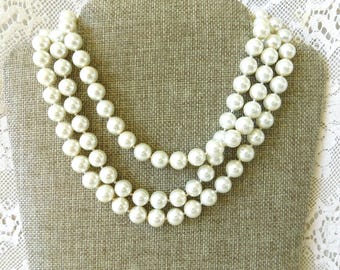 Vintage 46" Faux Pearl Opera Necklace: Large Knotted Pearls, Bridal Wedding Jewelry