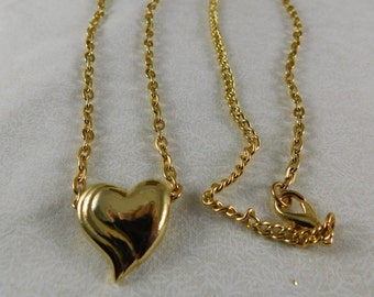 Gold Triple Puff Heart Necklace w/Nice Sturdy Chain-Slide Pendant, Valentine Jewelry, Wedding, Heart Jewelry, Sweetheart Gift, Bridal Wear