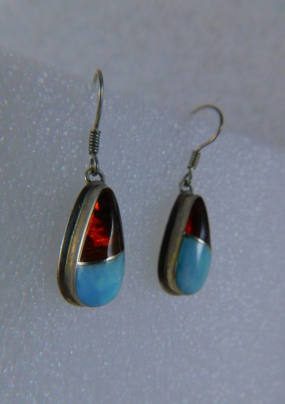 Southwest Style Sterling Silver, Amber & Chalcedo… - image 1