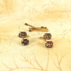 Swank 50&#39;s Glass Topaz Baguette Cuff Links w/Matching Tie Clasp, Glass Cuff Links, Glass Tie Clasp, Men&#39;s Accessories, Suit & Tie, Pristine