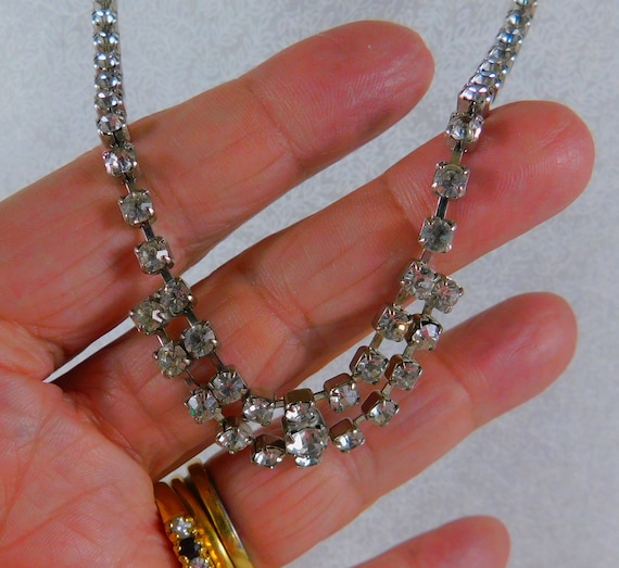 Mid Century Art Deco Revival Crystal Choker w/Dou… - image 1