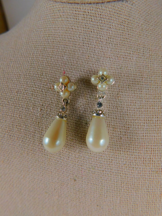 Faux Pearl & Crystal Drop Earrings, Wedding Jewel… - image 1