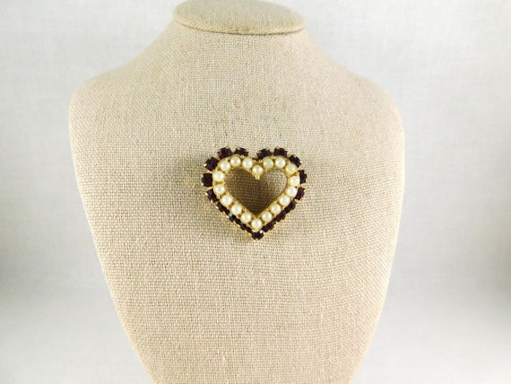 Double Row Open Heart Brooch, 1960, Garnet Glass … - image 7