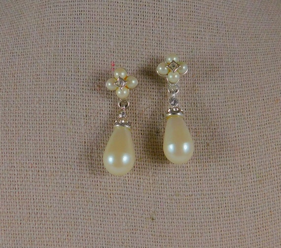 Faux Pearl & Crystal Drop Earrings, Wedding Jewel… - image 4