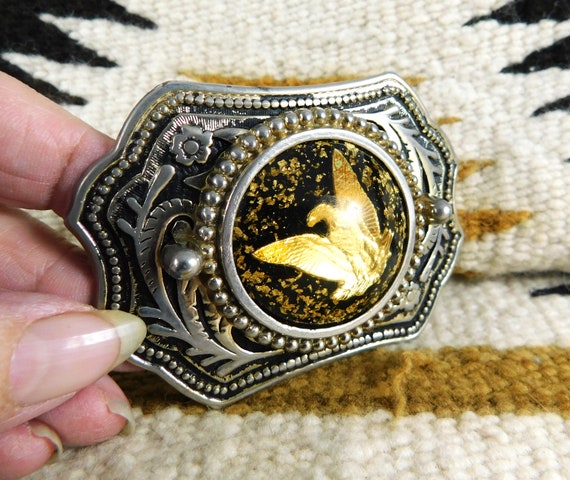 U.S.A. Tooled Floral Buckle w/Gold Eagle Focal Cu… - image 1