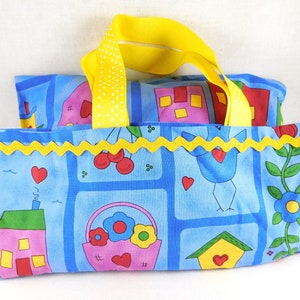 Handcrafted 2016 Little Girl Tote Bag with Pillow: Bird & Flower Print