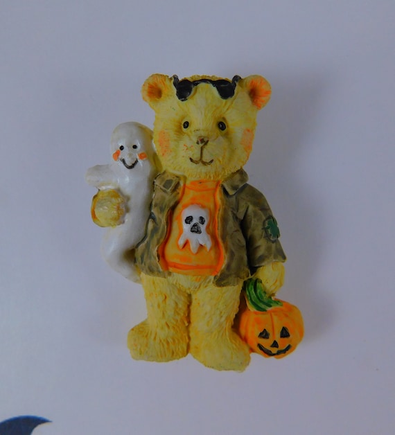 Trick or Treating Teddy Bear Brooch w/Stuffed Gho… - image 1
