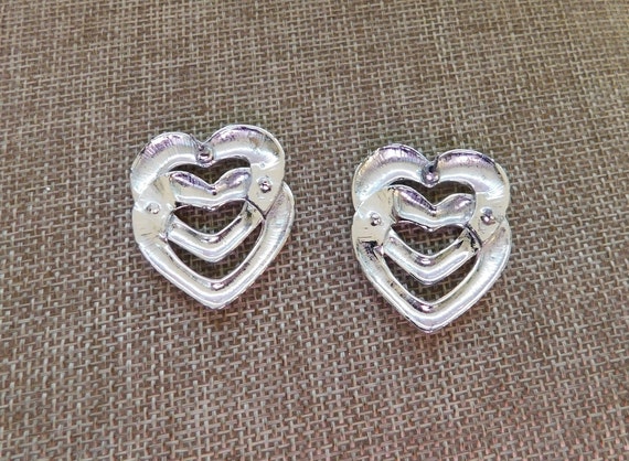 Vintage Silver Interlocking Double Heart Earrings… - image 3