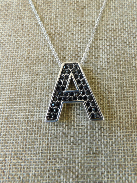 Black Rhinestone Pave' Monogrammed A Necklace, Rhi