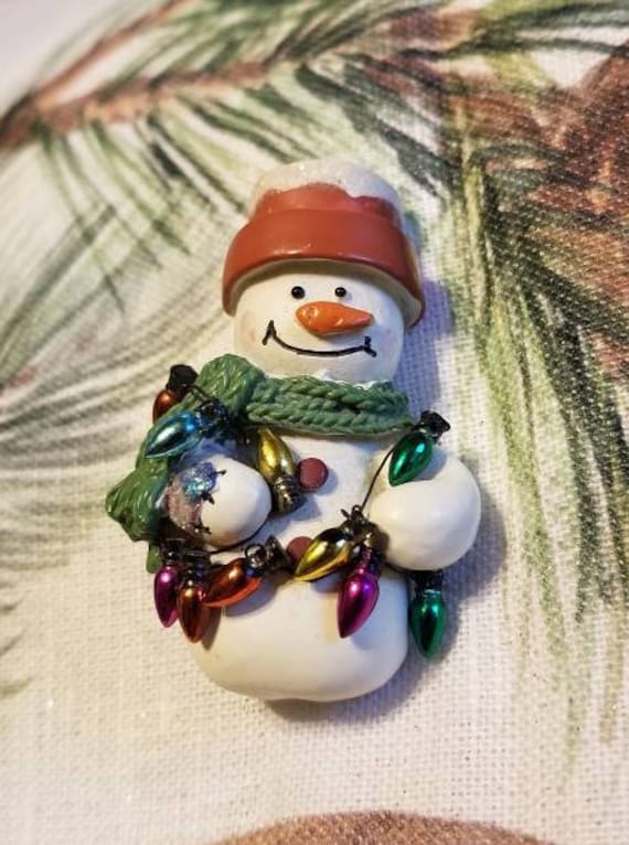 Snowman Putting Up Lights Brooch-Upcycled? Snowma… - image 1