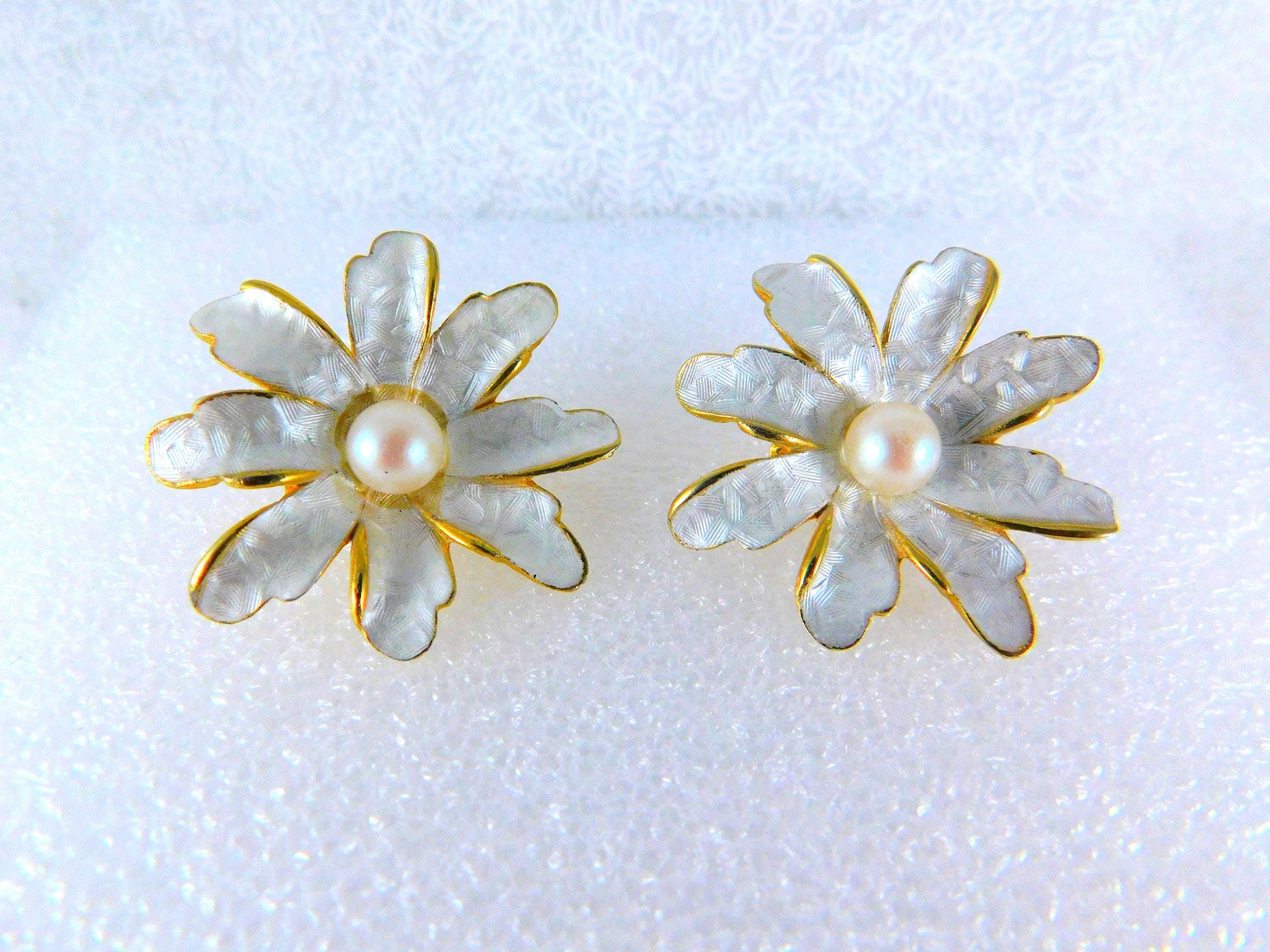 Boucles D'Oreilles Clips Vintage Orena 1980 - Marguerite Strass - Doré Ø2,5cm