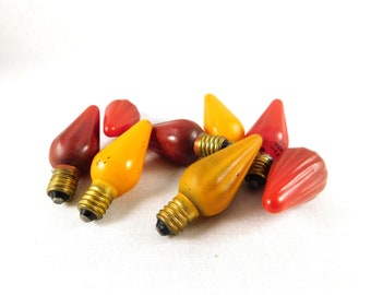 Vintage 50's GE C-6 Christmas Bulbs for Light String/Tree Topper, 1.75" Length/Diameter .75"/Cap Diameter .33", Three Yellow/Five Red