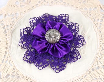 Vintage '90s Hand Crafted Victorian Style Brooch: Lace/Silk Ribbon/Old Silver Filigree Button