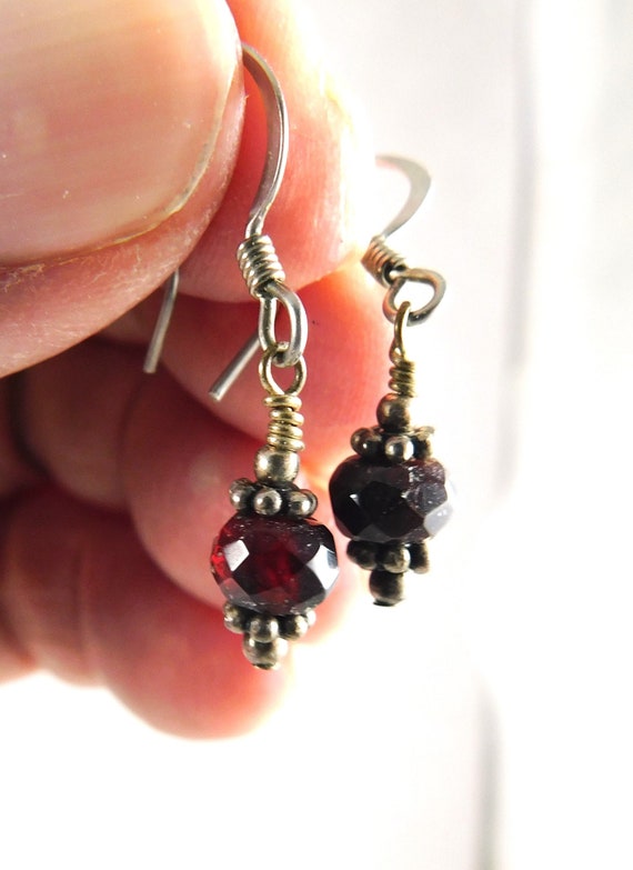 Faceted Garnet Earrings, Bohemian Style Garnet Ear