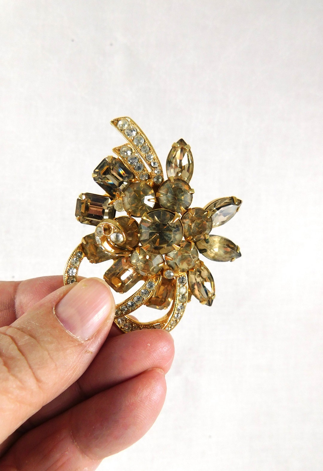 Ronde Petit Bijoux de Mode Gablonz Broche Avec Strass- & Pierres 6,2 G