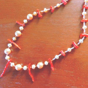 Coral & Freshwater Pearl Necklace, Beaded Coral Necklace, Freshwater Pearl Necklace, Pearl and Coral, Shell Necklace, Island Jewelry