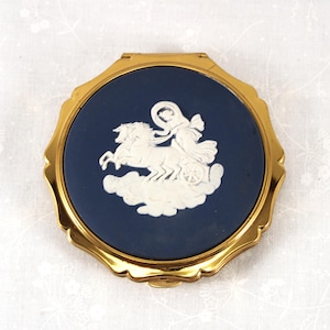 Vintage '50's Stratton Blue Wedgewood Powder & Mirror Compact: RARE Pattern, Aurora the Goddess