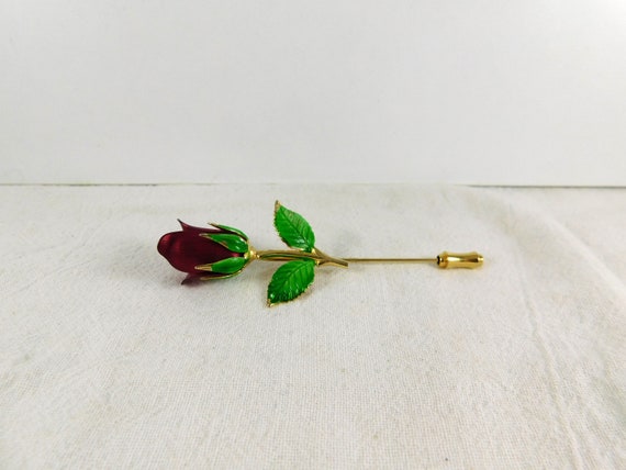 1980's Chippy Painted Metal Rose Stick Pin/Hat Pi… - image 2