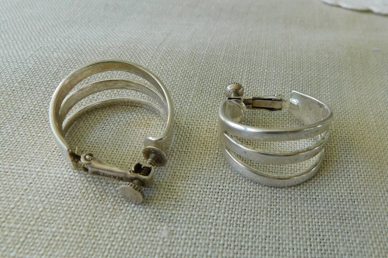 Napier Silver Lever Back Louvered Earrings Silver Openwork Hoop Earrings,