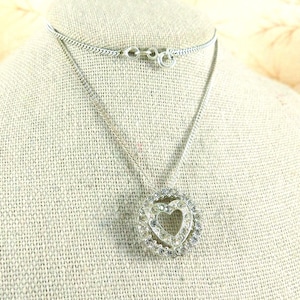 Vintage '90s Sterling Silver Crystal Pave Heart Pendant Necklace, 15 inch, Wedding Jewelry