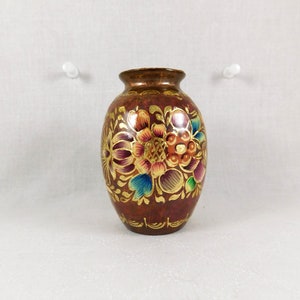 Small Enameled Brass Ginger Jar, Stunning Florals Hand Painted over Heavy Enamel Resin, Gold Trim, Accents & Outlining, Asian/Oriental