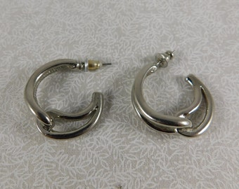 Unique Silver Hoop Earrings, Two Loops Intertwined, Textured Inside Loops, Silver Earrings, Silver Hoops, Solid, Well Made, Barrel Clutches