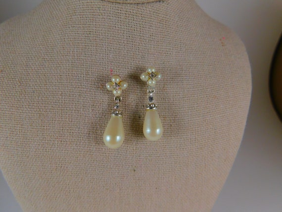 Faux Pearl & Crystal Drop Earrings, Wedding Jewel… - image 2