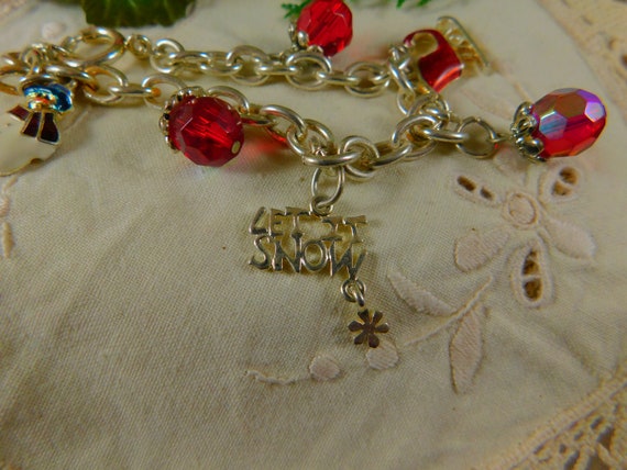 Silver Christmas Charm Bracelet-Beads-Snowman-Sle… - image 6