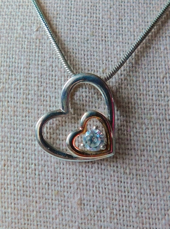British Sterling Silver Double Sliding Heart & Cu… - image 2