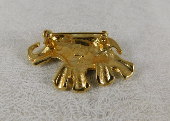 Gold Plate, Enamel & Crystal Pave' Elephant Brooc… - image 4