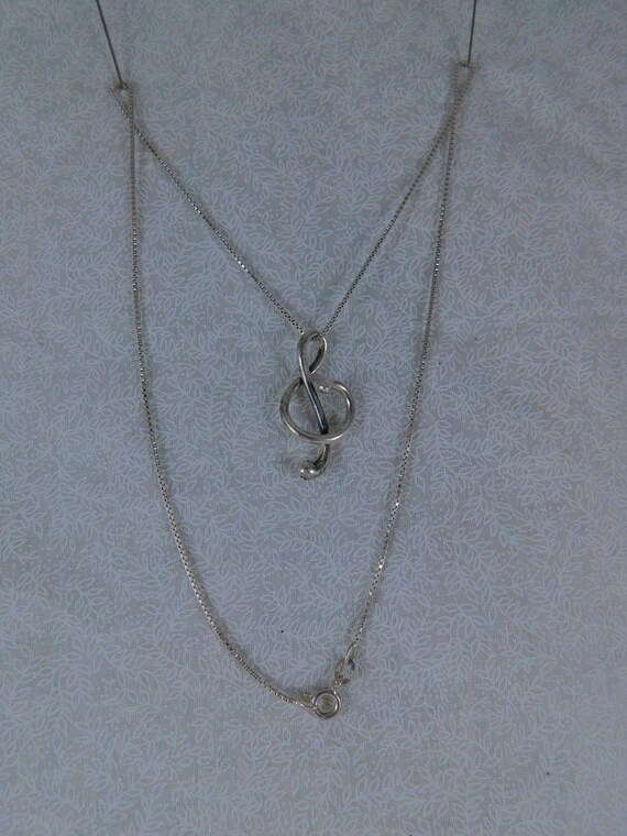 Vintage '90s Sterling Silver Treble Clef Pendant … - image 3