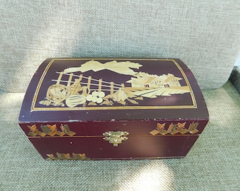 Beautiful Bamboo Faux Inlay Trinket Box, Landscape Artwork Design, Bamboo Art Work Jewelry Box, Mosaic, Inlay, Box, Housewarming Gift