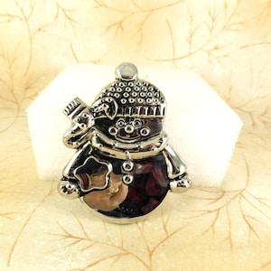 Large Bright Silver Snowman Brooch or Pendant w/Stocking Cap & Scarf~Black Outlining, Snowman, Christmas, Holiday, Winter Jewelry, Silver