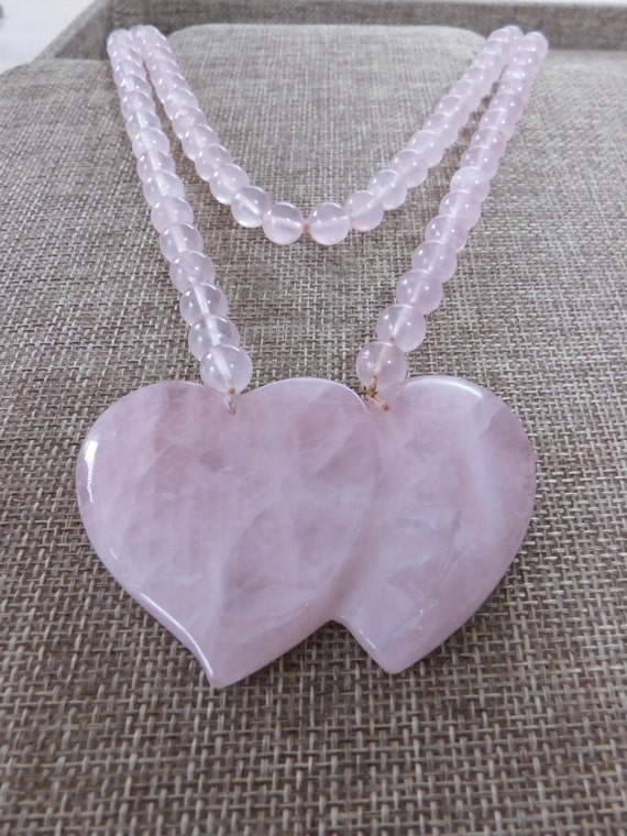 Rose Quartz Double Heart Sweetheart Necklace, Ros… - image 2