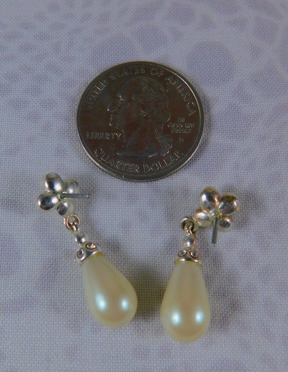 Faux Pearl & Crystal Drop Earrings, Wedding Jewel… - image 6