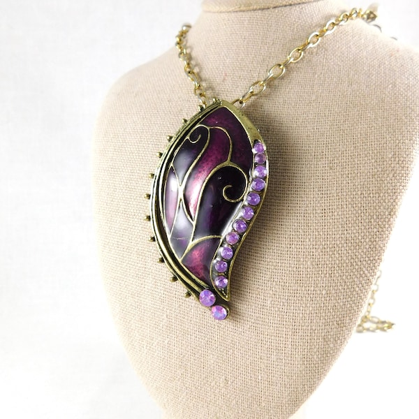 Purple Enamel & Brass Harlequin Style Necklace, Hand Crafted Pendant, One of a Kind, Harlequin Jewelry, Renaissance, Royal