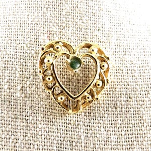 Vintage Gold Plate Victorian Heart Pin: Peridot Resin Stone, 80s Vintage image 1