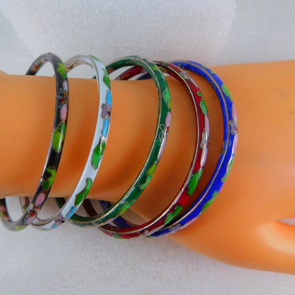 Your Choice of Color.....Cloisonné Bangles from the 80's. Cloisonné Jewelry. Red. White. Black. Blue. Green.