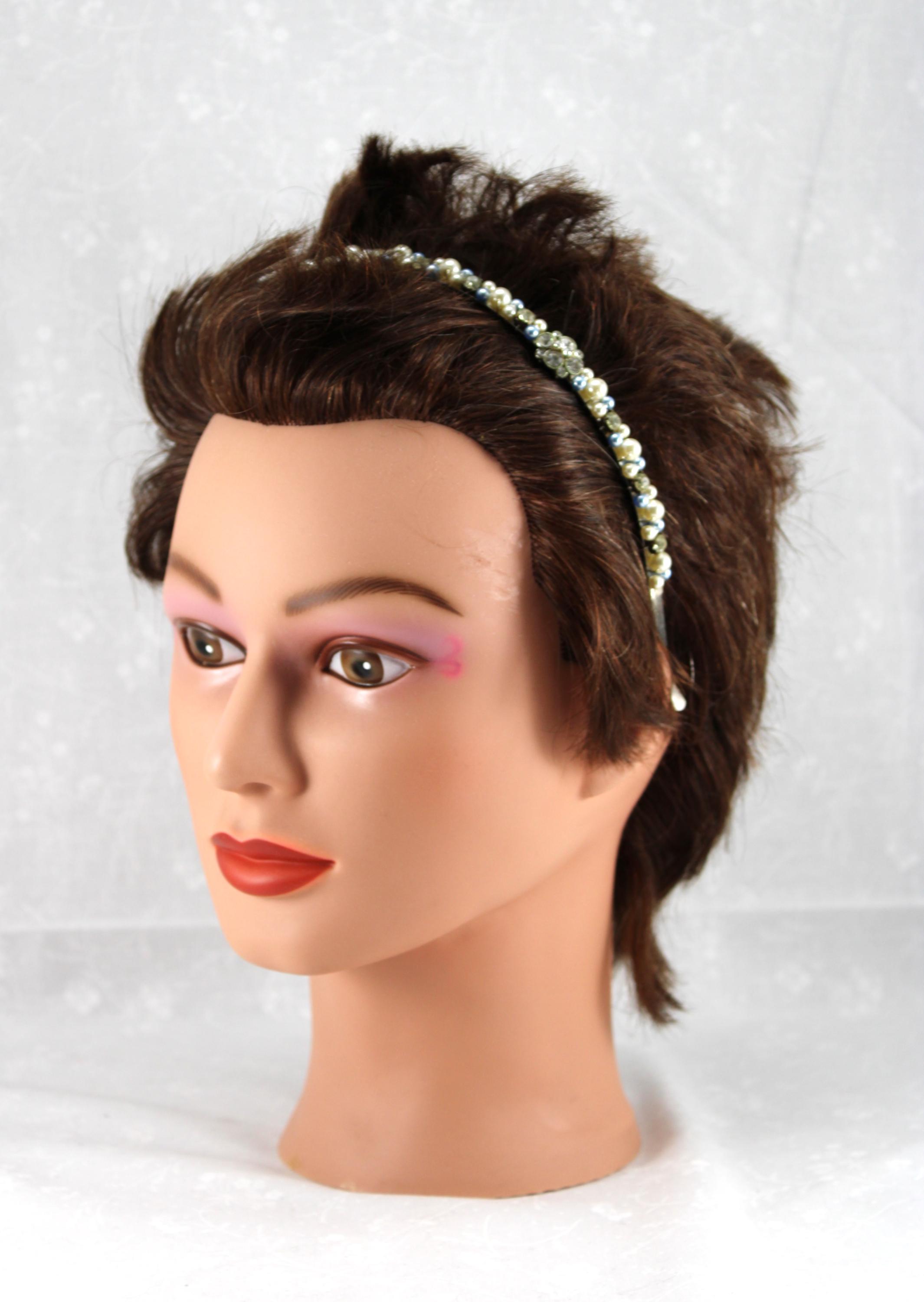 Vintage Crystal, Silver Metal Headband Vintage Early 2000s Silver Crystal & Faux Pearl Beaded  main image 3