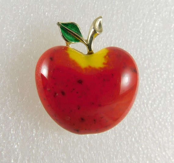 BEATRIX Glazed, Speckled Red Apple Brooch for You… - image 2