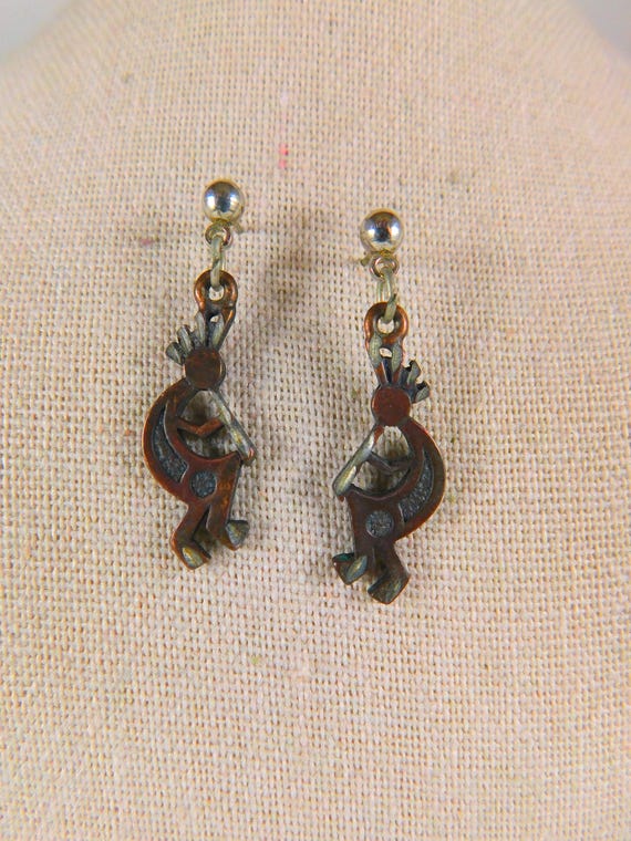 Vintage Copper Kokopelli Post Earrings: Southwest… - image 1