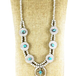 Vintage '40s Old Pawn Najah Necklace: Turquoise & Silver Alloy Native American Jewelry