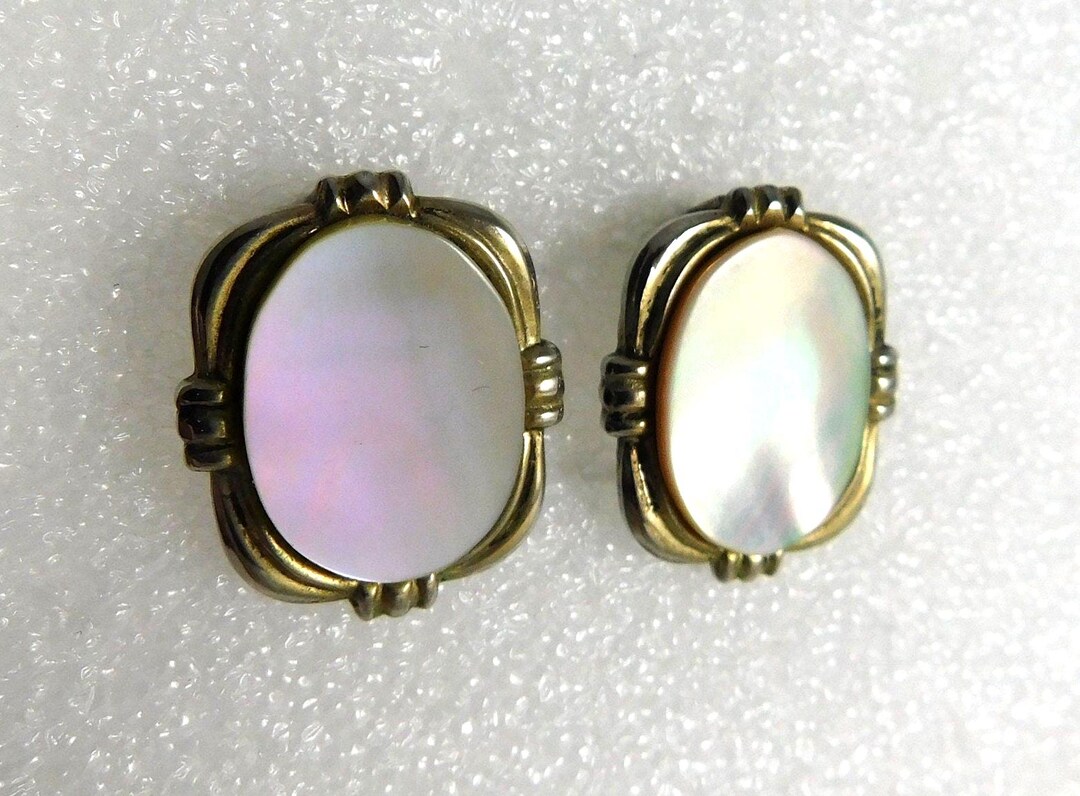Boucles D'oreilles Clips Vintage En Argent Massif Mexico - Motif Nacre Occasion Parfait