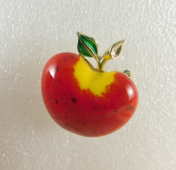 BEATRIX Glazed, Speckled Red Apple Brooch for You… - image 4