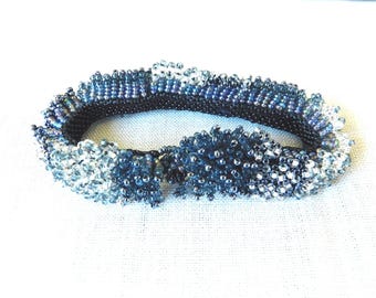 Vintage Handmade Beaded Caterpillar Bracelet: Aurora Borealis Seed Beads
