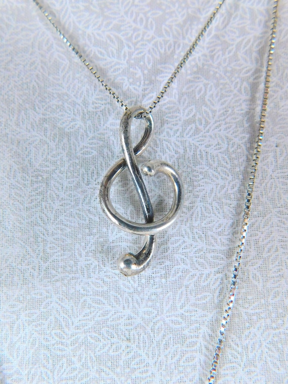 Vintage '90s Sterling Silver Treble Clef Pendant … - image 1