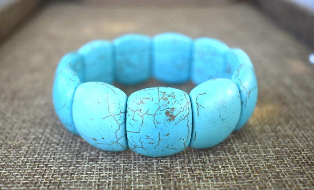 Vintage '80s Chunky Faux Turquoise Stretch Bracelet: Southwest